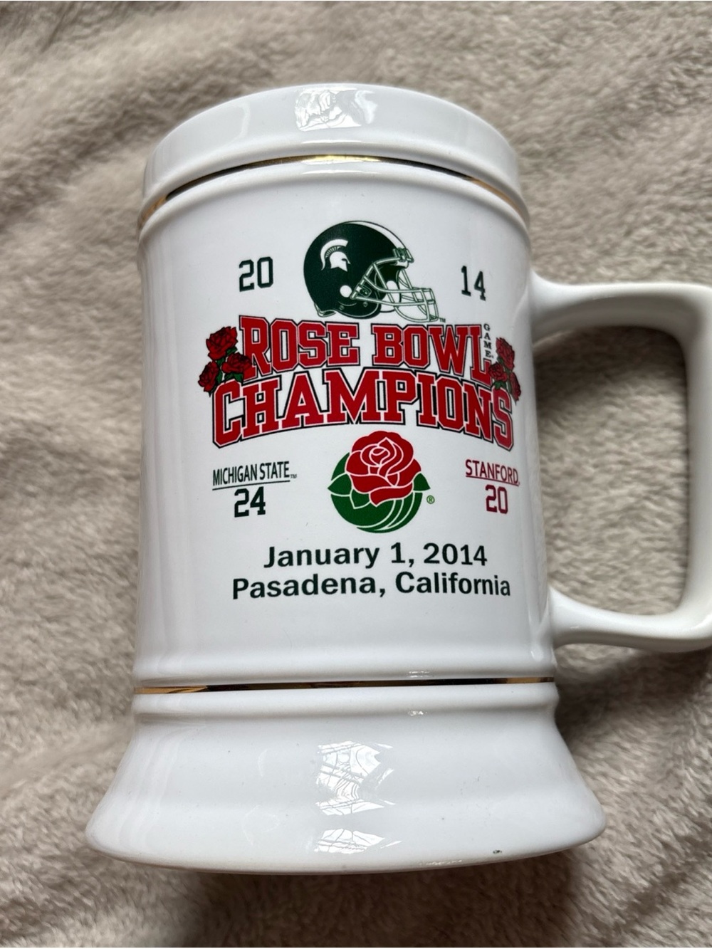 Michigan State Spartans 2014 Rose Bowl Championship Beer Stein Mug NCAA Football
